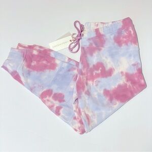 $195 LOVESHACKFANCY Etty Cropped Jogger Pant tie dye storm medium m Pink Blue
